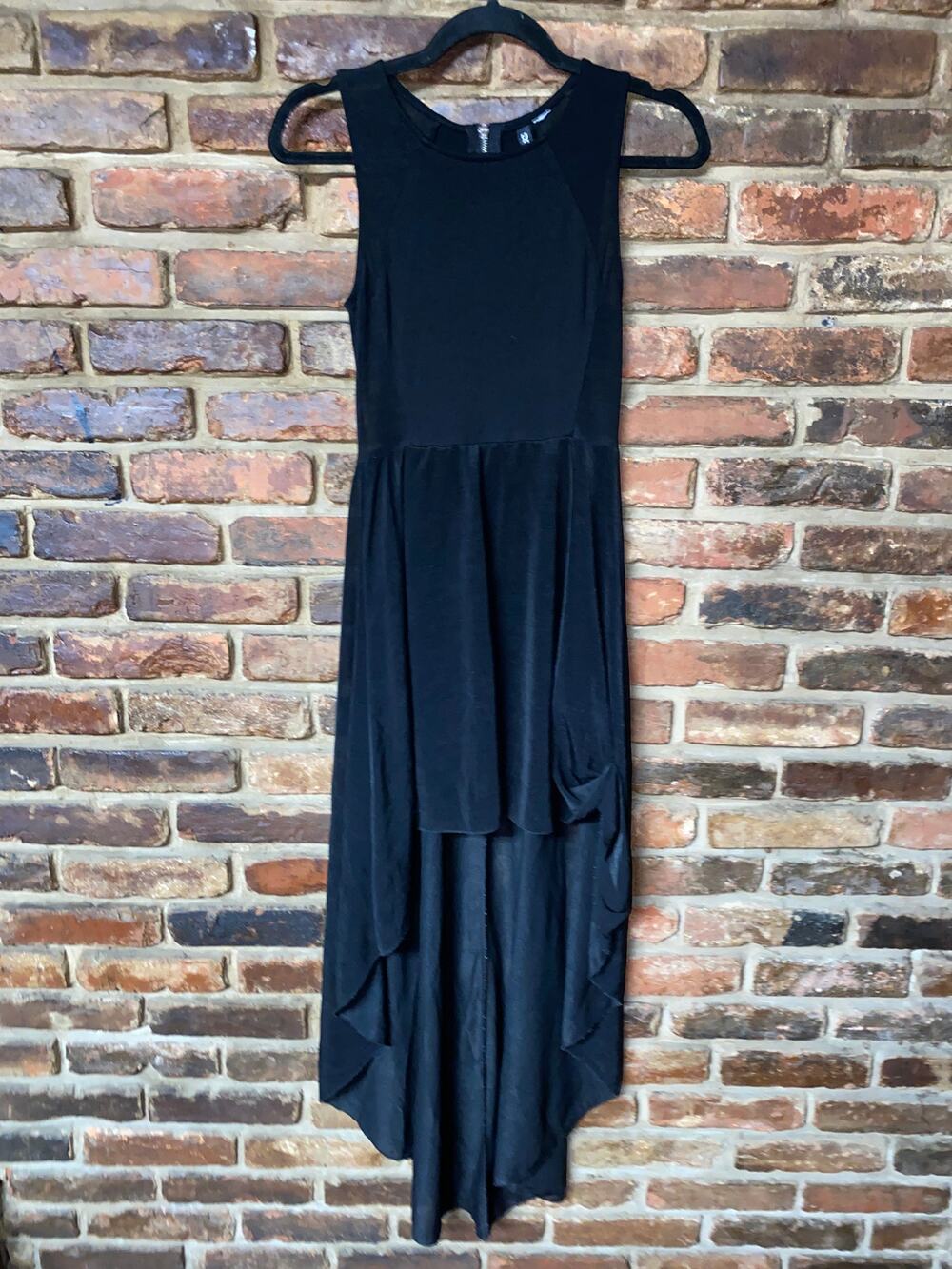 H&M Black Sleeveless High Low Mini - Maxi Sheer Mesh Dress Women's Size XS